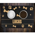 Detailed view of black diatom mud pet mat with dog bone prints and Lucas name - Dog Mat - Style 17 (Velvet Version) / 30*40cm