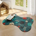 Bone-shaped absorbent pet feeding mat with colorful paw prints on dark teal background - "LOVE" Bone Shape (Gougou Dian-28) / 30x40cm / Teal Blue
