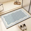 Tapis de bain absorbant en diatomite avec motif de biscuit et bordure ondulée - 40*60cm / Forme de Biscuit (Style Velours) / Bleu Clair