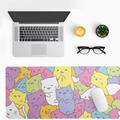 Large desk mat with colorful cartoon cat patterns in a cozy office setup with a laptop - Syt826 Mouse Pad - 9 / 30*70cm (new Diatom Mud)
