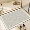 Dettaglio del tappetino da bagno wabi-sabi in terra di diatomee con motivi geometrici - Dimensione Standard Nuovo Farina Fossili / Design a Linee Tratteggiate Puntinate Stile Due