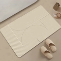 Detailed top view of a minimalist beige diatom mud mat with geometric line patterns - Po-japanese-8 / 40*60cm (Skin-friendly Velvet)