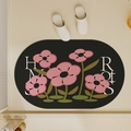 Tappetino da bagno ovale in terra di diatomee con fiori rosa e pantofole bianche a terra - 40*60cm / Fiore Crema Vitalità - Nero Rosa (Nuovo Stile)