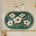 Dettaglio del tappetino da bagno in diatomite verde scuro con fiori e pantofole bianche - 40*60cm / Fiore Crema Vitalità - Verde Bianco (Nuovo Stile)