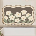 Tappetino da bagno in diatomite con bordo ondulato e motivo floreale bianco su grigio - 40*60cm / Cespuglio di Fiori Bianchi (Nuovo Stile)