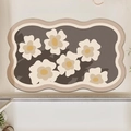 Tappeto da bagno in farina di diatomee marrone con bordo ondulato e margherite - 40*60cm / Sei Fiori Fluttuanti