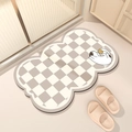 Cloud-shaped absorbent bath mat with gray checkered pattern and minimalist cat illustration - 40x60cm / Cloud Cat Checkerboard-Smooth Style(MJX1023-6)