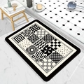 Detailed pattern of absorbent bath mat with black and white geometric checkerboard design - 40x60cm / Black White Classic Geometric (MJX1023-9) / Black & White