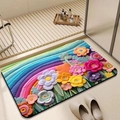 Tapis de bain 3D floral en terre de diatomée, absorbant et séchage rapide pour la douche - Jardin Arc-en-ciel 3d-4 / 40x60cm (Diatomite)