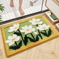 Floral tufted bath mat with daisy pattern and soft green microfiber surface - 40x60cm (Skin-friendly Surface) / Daisy Leaf Style (mjx1017-6)