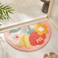 Detailed close-up of pink semi-circle tufted bath mat with colorful floral pattern - 40x60cm (Skin-friendly Surface) / Semi-circle Pink Base Floral Style (mjx1017-7)
