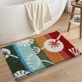 Close-up of colorful striped bathroom mat with soft dandelion floral texture - 40x60cm Skin-Friendly Velvet Surface / Multicolor Stripe Dandelion Style (mjx1017-12)