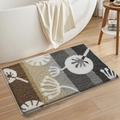 Detailed plush bathroom mat featuring vertical stripes and abstract white floral patterns - 40x60cm Skin-Friendly Velvet Surface / Dark Stripe Abstract Flower Style (mjx1017-13)