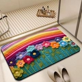 Detailed close-up of 3D floral diatom mud bath mat with colorful rainbow stripe design - 3d Rainbow Garden-11 / 40x60cm (Diatomite)
