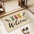 Linen diatom mud Easter bath mat featuring colorful bunny silhouettes and Welcome text - Small (Linen Diatom Mud) / Welcome Rabbit Style