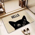 Absorbent linen diatom mud bath mat featuring a cute black cat head and HELLO text - Small (Linen Diatom Mud) / Hello Black Cat Style