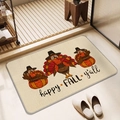 Detailed top view of Thanksgiving themed absorbent mat with turkeys and pumpkin design - Small (Linen Diatom Mud) / Thanksgiving Turkey Style