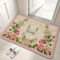 Tappeto da bagno in diatomite con rose rosa e scritta Love Home per la casa - Piccolo (Lino Farina Fossile) / Fantasia Floreale Pastorale Americana 01