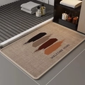 Detail showing high-quality linen texture and Welcome Home print on anti-slip bath mat - 40*60cm / Skin-friendly Fleece Style (Rectangular) / Bathroom-7 (Earthy Brush Strokes)