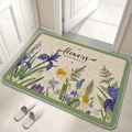 Dettaglio della trama del tappetino da bagno in lino con fiori e bordi antiscivolo di sicurezza - Piccolo (Lino Farina Fossile) / Fantasia Floreale Pastorale Americana 02