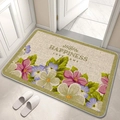 Detailed texture of floral linen diatom mud bath mat with Happiness Love Home text - American Pastoral Floral Pattern 10