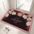 Floral diatom mud bathroom mat with home text on tiles next to white slippers - American Pastoral Floral Pattern 12