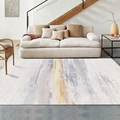 Dettaglio del tappeto a strisce artistiche astratte in un soggiorno dal design minimalista - Grigio Dorato / 40*60cm (Finto Cashmere)