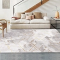 Detail of grey marble faux cashmere rug with golden geometric lines and soft texture - 40*60cm (Skin-friendly Velvet) / Off-White