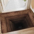 Detailed macro view of 3D visual illusion bath mat with deep wooden well optical trap design - 40x60cm (Diatomite) / Visual Trap 11