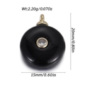 Detail view of a 15x20mm black natural stone pendant with gold loop and clear zircon inlay - Black With White (YSN216-10)