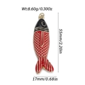 Close-up of red and black enamel fish pendant showing 55mm by 17mm size dimensions - Red and Black Fish Pendant (YSN220-02)