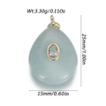 Detail view of a 25mm teardrop natural stone pendant with cubic zirconia and gold plating - Light Green Drop With White (YSN216-02)