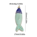 Detail showing tropical fish pendant dimensions of 55mm by 17mm with blue enamel inlay - Dual Blue Fish Pendant (YSN220-04)