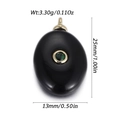 Detailed view of oval black stone pendant with green gem inlay and precise measurements - Black Oval With Green (YSN216-04)