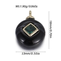 Macro view of round black natural stone pendant with square green zircon and gold plating - Black Ring With Green Square (YSN216-11)