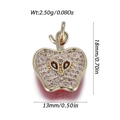 Detailed view of apple pendant with sparkling zircons and dimensions 18mm by 13mm - Full Rhinestone Gold Apple (YSN233-02)