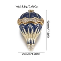 Blue enamel hot air balloon pendant with gold frame and crystals, 40mm height size view - Dark Blue Hot Air Balloon (YSN215-04)