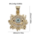 Ciondolo a mano di fatima sole dorato con occhio turco, zirconi e dimensioni di 25mm - Stile Occhio Raggio di Sole (DBN156-05)