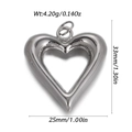 Polished silver heart pendant with size and weight dimensions 33mm by 25mm - Shiny Silver Heart Hollow Pendant (YSN239-13)