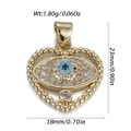 Golden heart-shaped evil eye pendant with blue zircon and crystal charms, 23mm x 18mm - Heart Pendant Eye Style (DBN171-10)