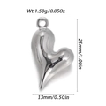 Pendentif coeur en argent poli avec dimensions de 25 mm de haut et 13 mm de large - Pendentif Coeur Excentré Argenté