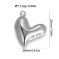 Pendentif cœur argenté poli avec hauteur de 25 mm et poids de 2,30 g spécifié - Pendentif Coeur Arrondi Argenté
