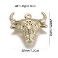 Pendentif tête de taureau en alliage doré avec texture en relief 3D et anneau - Pendentif Tête de Taureau Doré