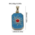 Rechthoekige gouden blauwe emaille hanger met rood zonnestraalontwerp en tarotstijl - Zonnestraalpatroon-Blauw (YSN229-16)