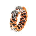 Pulsera de supervivencia de paracord para hombre con calavera espartana plateada envejecida - 23CM / Estilo Tejido Naranja Negro Blanco (ABL171)