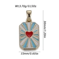 Gouden rechthoekige hanger met rood hart en emaille stralen, maat 30mm x 15mm - Hartstraling-Lichtblauw (YSN229-22)