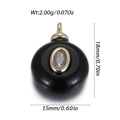 Black natural stone round fish charm with gold frame and size specs, 18mm height - Black Round Style (YSN226-17)