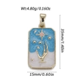 Rechthoekige koperen hanger met zon en maan tarot emaille ontwerp in blauw en wit - Astrologische Stijl-Blauw Witte Achtergrond (YSN229-02)