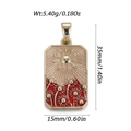 Rechthoekige vergulde tarot hanger met zonnestralen en roze bloemen, 35mm hoogte - Bloemenstraling-Goudrood (YSN229-07)