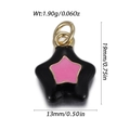 Pendentif étoile en émail avec centre rose et dimensions détaillées sur fond blanc - Étoile Noir et Rose (YSN232-16)